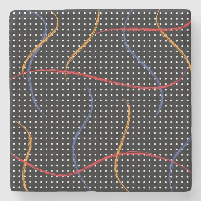 Retro Paint Splatter and Dots Stone Coaster (Front)