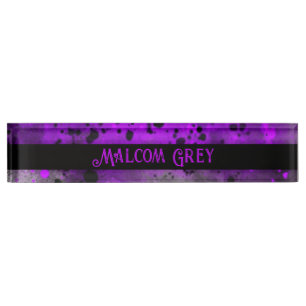 Retro Paint Splatter Effect Purple & Black  Nameplate