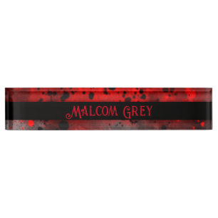 Retro Paint Splatter Effect Red & Black Nameplate