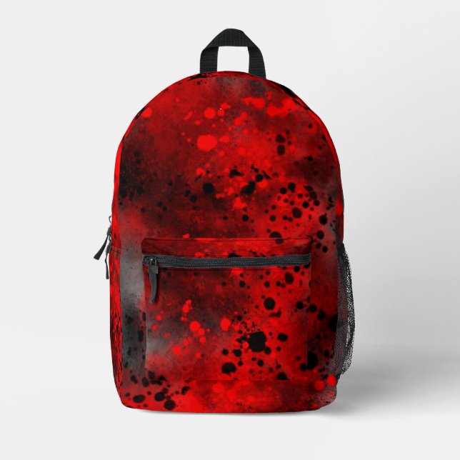 Retro Paint Splatter Effect Red & Black  Printed Backpack (Front)