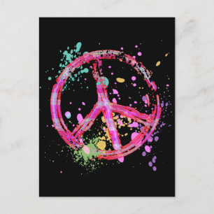 RETRO PAINT SPLATTER PEACE SIGN POSTCARD