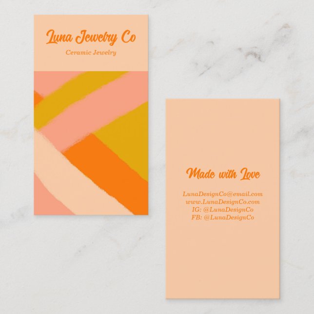 Retro Painted Abstract Crossed Lines Peach Blank Business Card (Front/Back)