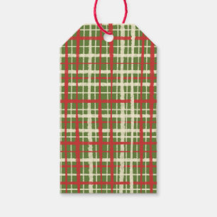 Retro Painted Christmas Plaid Watercolor Pattern Gift Tags