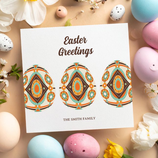 Retro Painted Easter Egg  Holiday Card (Creator Uploaded)