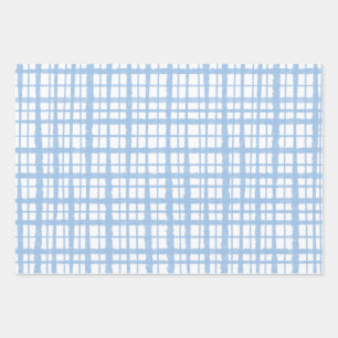 Retro Painted Plaid Pattern in Baby Blue and White Wrapping Paper Sheet