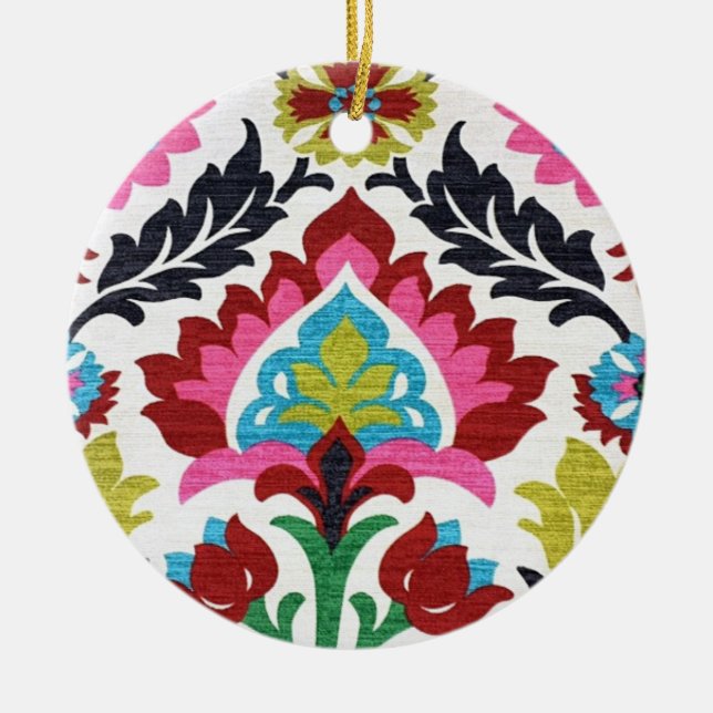 Retro Paisley Floral Ceramic Tree Decoration (Front)