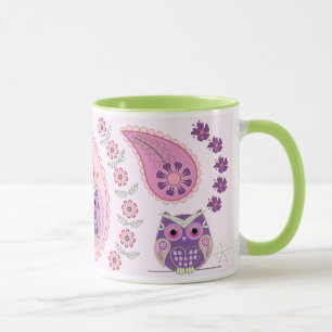 Retro paisley, flowers. owls & butterflies mug