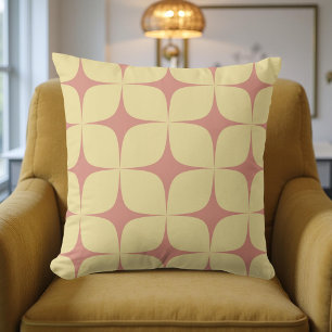 Retro Pale Yellow & Red Mid Century Modern  Cushion