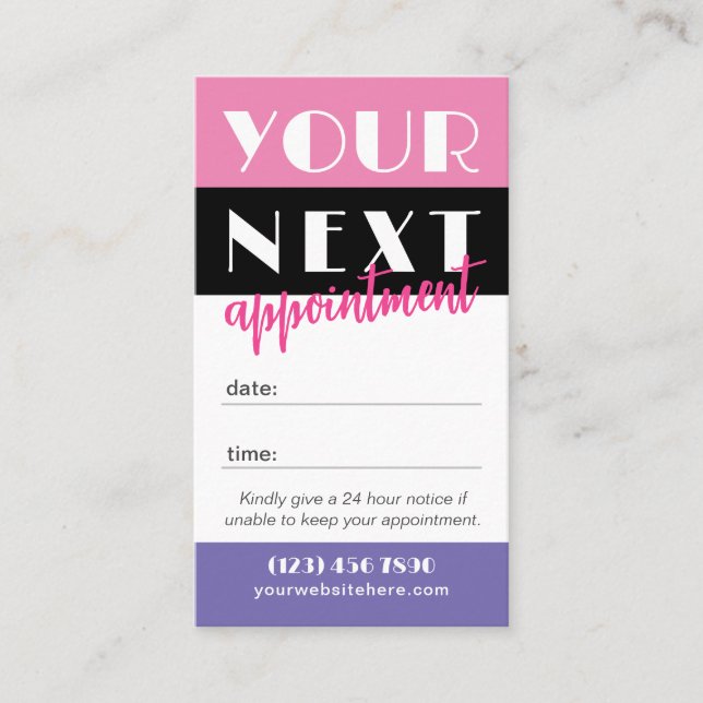 Retro Palette Hot Pink Black Your Logo Appointment Card (Front)