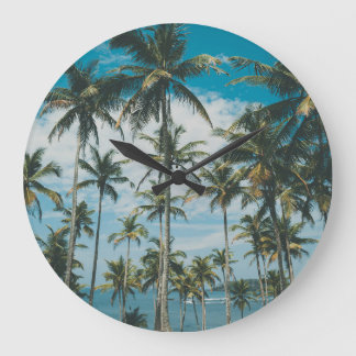 Retro Palm Ocean Silhouette Large Clock
