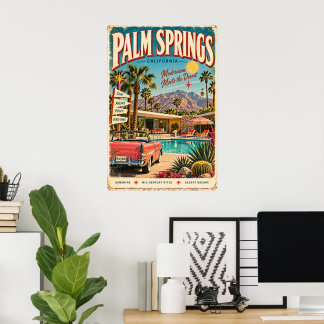 Retro Palm Springs California Mid Century Travel Poster