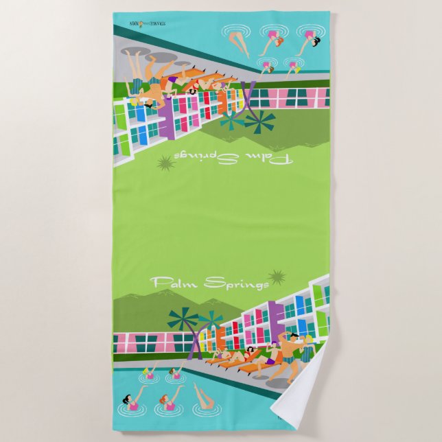 Retro Palm Springs Hotel Beach Towel (Front)