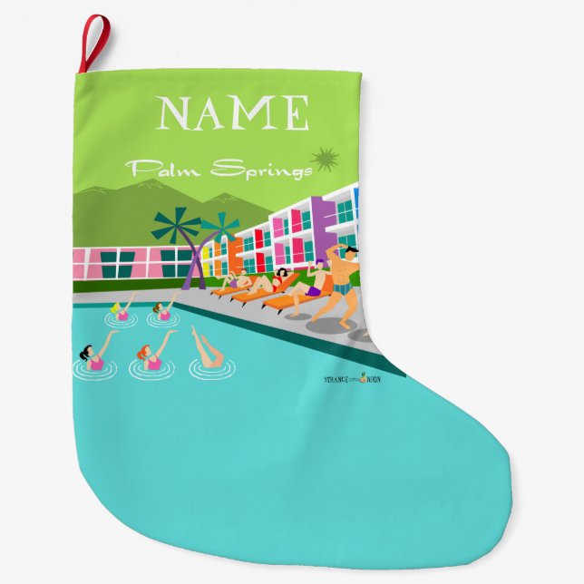 Retro Palm Springs Hotel Christmas Stocking (Front)