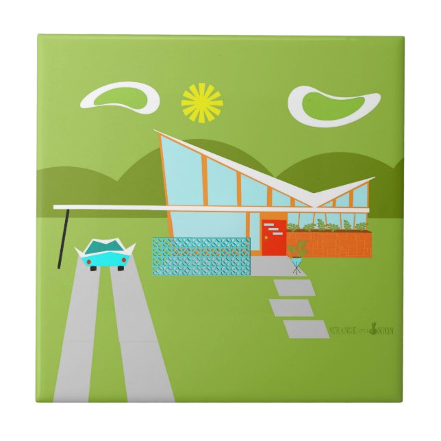 Retro Palm Springs House Ceramic Tile (Front)