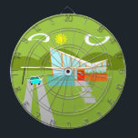 Retro Palm Springs House Dart Board<br><div class="desc">This Retro Palm Springs House with Car Dart Board is a mid century modern lover’s dream. The minimalist art design features a sleek orange and glass house with a dramatically sloping checkmark shape roof. The red door offsets the orange stone planter filled with greenery and the decorative turquoise cinderblock privacy...</div>