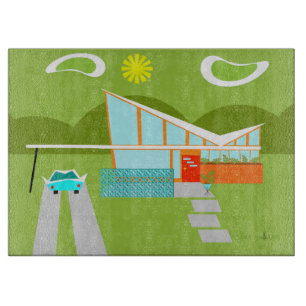 Retro Palm Springs House Glass Cutting Board