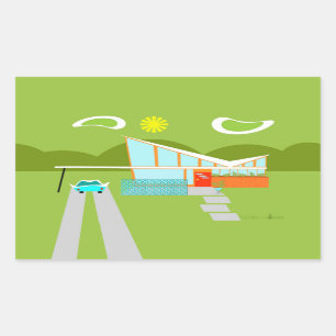 Retro Palm Springs House Rectangle Stickers
