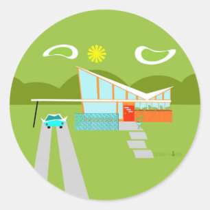 Retro Palm Springs House Round Stickers