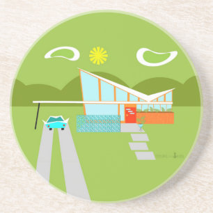 Retro Palm Springs House Sandstone Drink Coaster