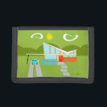 Retro Palm Springs House Trifold Nylon Wallet<br><div class="desc">This Retro Palm Springs House with Car Trifold Nylon Wallet is a mid century modern lover’s dream. The minimalist art design features a sleek orange and glass house with a dramatically sloping checkmark shape roof. The red door offsets the orange stone planter filled with greenery and the decorative turquoise cinderblock...</div>