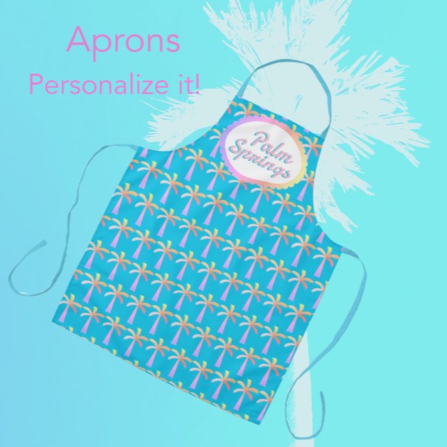 Retro Palm Springs Turquoise Blue Tropical Palms Apron (Kitchen fun!)
