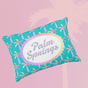 Retro Palm Springs Turquoise Blue Tropical Palms Decorative Cushion