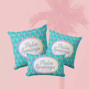 Retro Palm Springs Turquoise Tropical Palms Lumbar Cushion