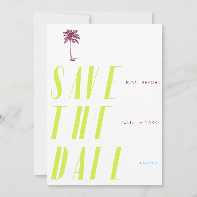 Retro Palm Tree Save the Date - Citrus Invitation (Front)