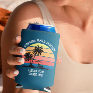 Retro Palm Tree Sunset Cruise Family Vacation   Can Cooler