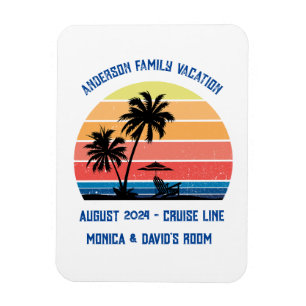 Retro Palm Tree Sunset Cruise Family Vacation Magnet