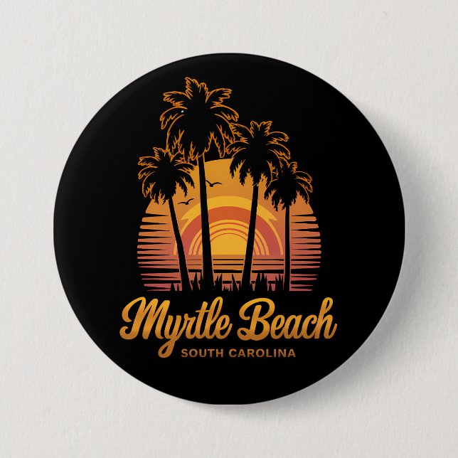 Retro Palm Tree Sunset South Carolina Myrtle Beach 7.5 Cm Round Badge (Front)