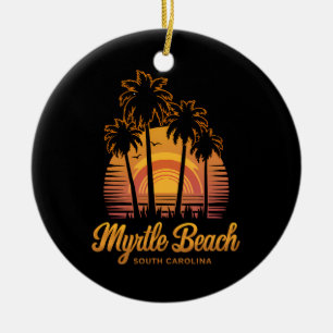 Retro Palm Tree Sunset South Carolina Myrtle Beach Ceramic Tree Decoration