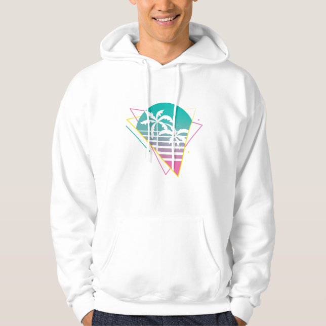 Retro Palm Tree Triangle Sunset Aesthetic Art Hoodie (Front)