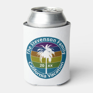 Retro Palm Tree Tropical Family Reunion Custom Can Cooler