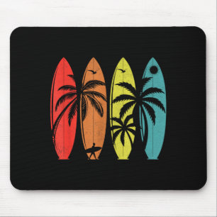Retro Palm Tree Tropical Hawaiian Beach Surfboard Mouse Pad