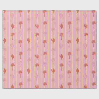 Retro Palm Trees and Cactus in Yellow Stripes Wrapping Paper