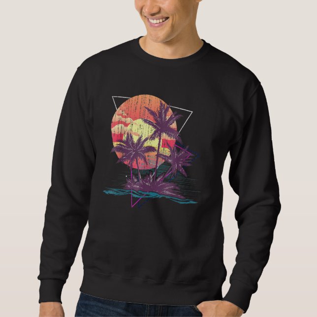 Retro Palm Trees Beach Sunset Tropical Summer Sweatshirt (Front)