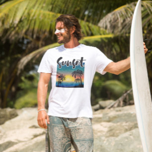 Retro Palm Trees Beach Sunset Tropical Summer T-Shirt