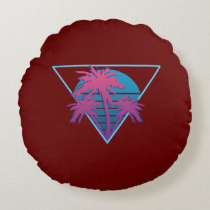 Retro Palm Trees Logo Round Cushion