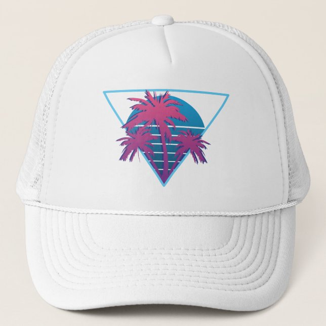 Retro Palm Trees Logo Trucker Hat (Front)