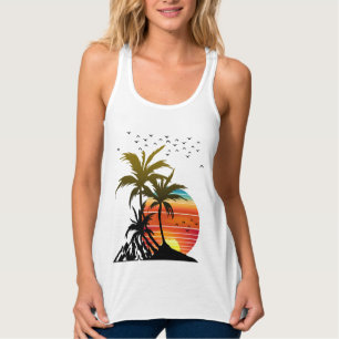 Retro Palm Trees Mountain Sunset  Singlet