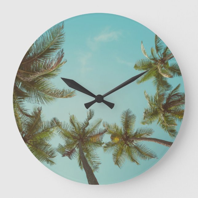 Retro Palm Trees: Sky Space Large Clock (Front)