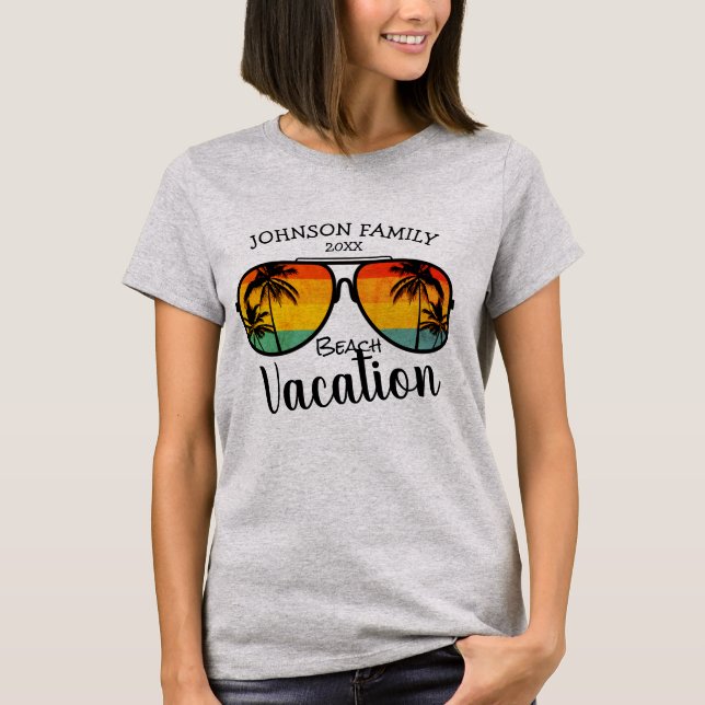 Retro Palm Trees Sunglasses Family Vacation T-Shirt (Front)