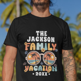 Retro palm trees sunglasses groovy family vacation T-Shirt