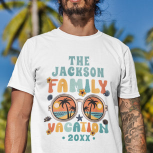 Retro palm trees sunglasses groovy family vacation T-Shirt