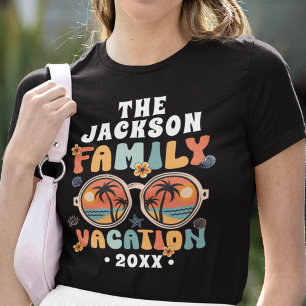 Retro palm trees sunglasses groovy family vacation T-Shirt