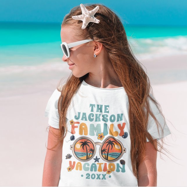 Retro palm trees sunglasses groovy family vacation T-Shirt (Creator Uploaded)
