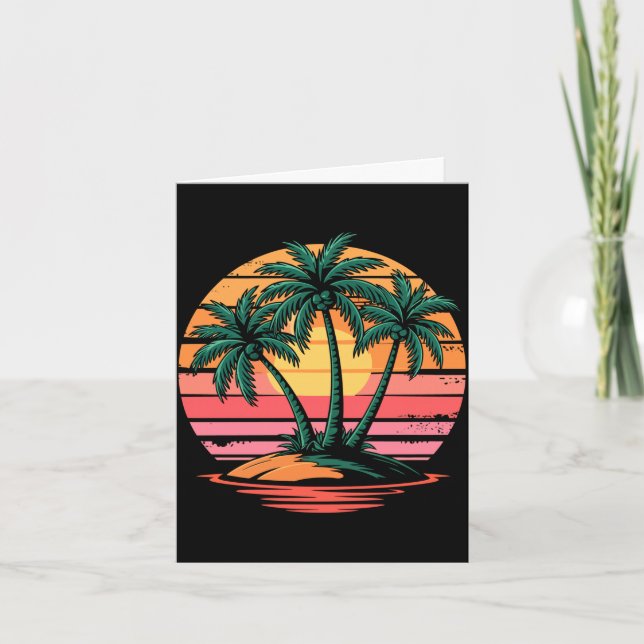 Retro palm trees sunset tropical summer for men card (Front)
