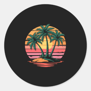 Retro palm trees sunset tropical summer for men classic round sticker