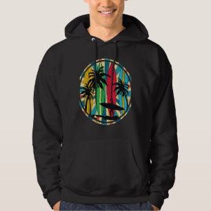 Retro Palm Trees Surfer Ocean Surfboard Water Spor Hoodie